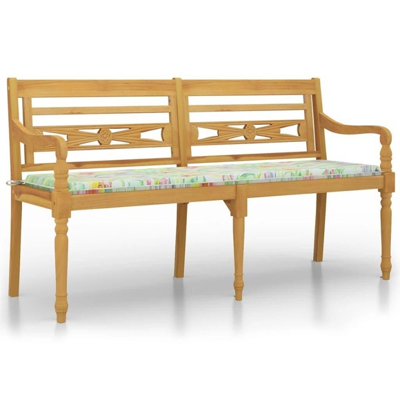 vidaXL Batavia-Bank mit Kissen Blattmuster 150 cm Massivholz Teak