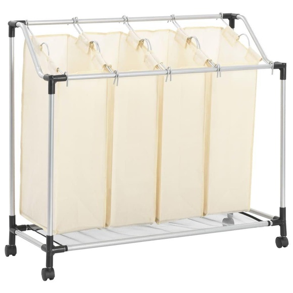 vidaXL Wäschekorb mit 4 Taschen Creme Stahl