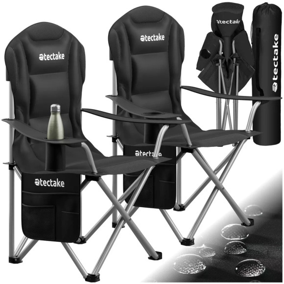 Tectake - Gepolsterter Campingstuhl MTX, faltbar, mit Getränkehalter, 55 CM, Schwarz