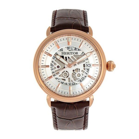 Heritor - Automatik-Lederarmbanduhr Mattias - Roségold und Braun