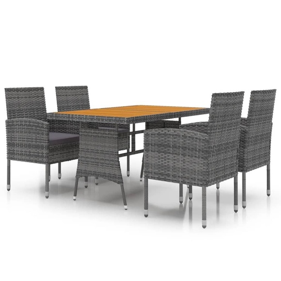vidaXL 5-tlg. Garten-Essgruppe Poly Rattan Grau