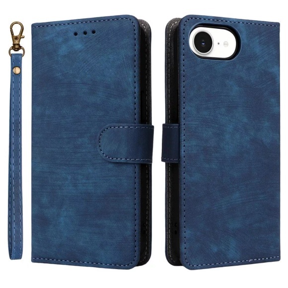 Cover-Discount - iPhone 16e Ledertasche mit RFID Blocker, Blau