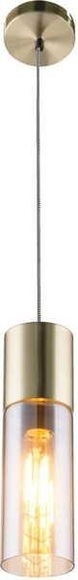 GLOBO ANNIKA Hängeleuchte messing matt, Glas amber, Textilkabel braun, D:105, H:1525,
