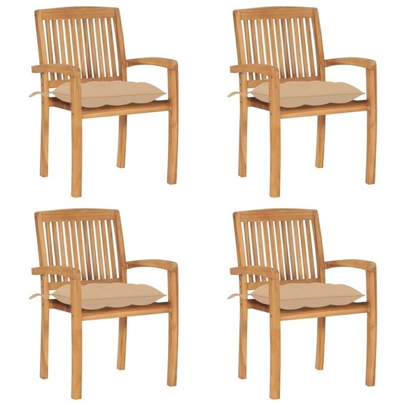 vidaXL Stapelbare Gartenstühle mit Kissen 4 Stk. Massivholz Teak