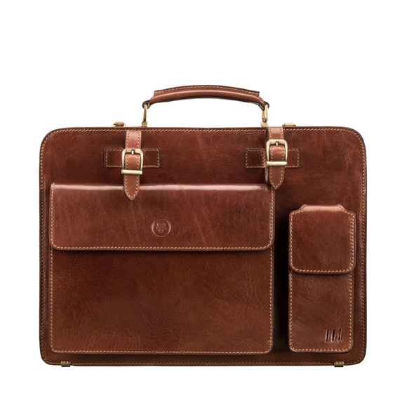 Maxwell Scott Alanzo - Leder-Aktentasche in Cognac-Braun