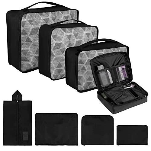 Packung Mit 8 Packwürfeln, Koffer-organisationswürfel, Mit Schuhbeutel, Wäschesack, Reise-organisatoren, Kleidersäcke, Für Rucksack, Unisex Schwarz ONE SIZE