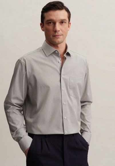 Business Hemd Regular Fit Langarm Uni Herren Grün 44