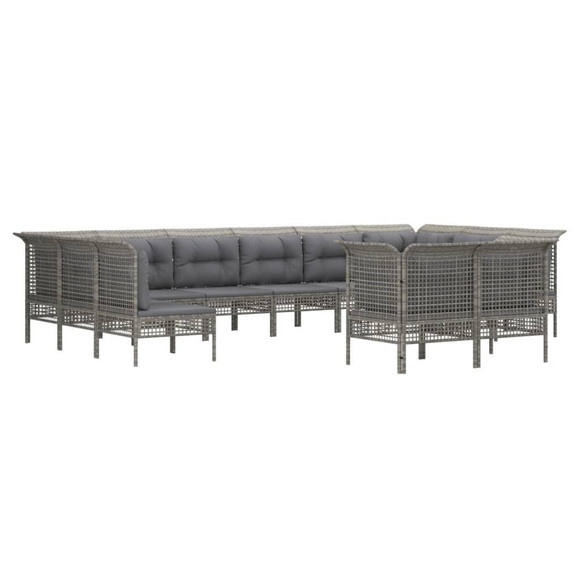 vidaXL 12-tlg. Garten-Lounge-Set mit Kissen Grau Poly Rattan