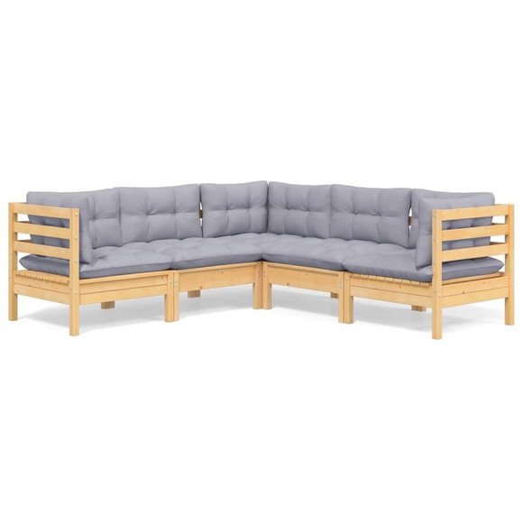 vidaXL 5-tlg. Garten-Lounge-Set mit Grauen Kissen Kiefer Massivholz