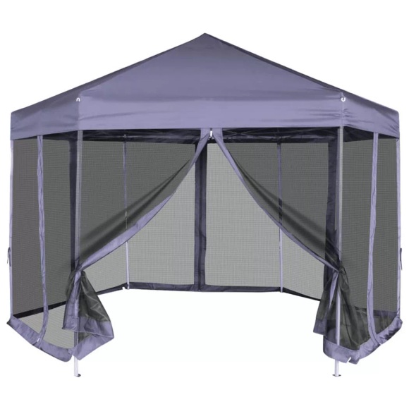 vidaXL Sechseckiges Pop-Up Festzelt 6 Seitenwände Dunkelblau 3,6×3,1 m
