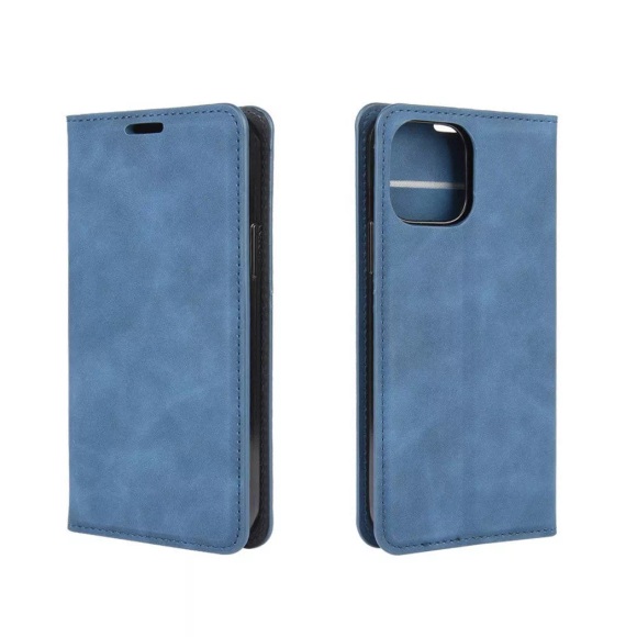 iPhone 12 / 12 Pro - Seidige Stand Flip Case Hülle dunkelblau