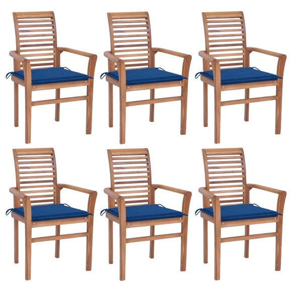 vidaXL Essstühle 6 Stk. mit Königsblauen Kissen Massivholz Teak