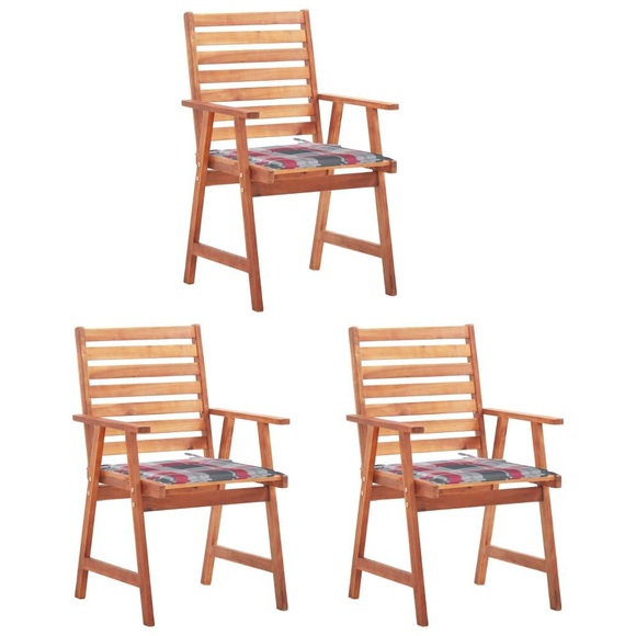 vidaXL Garten-Essstühle 3 Stk. mit Kissen Massivholz Akazie