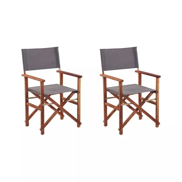 Beliani Gartenstuhl Akazienholz dunkelbraun 2er Set Auflagen grau CINE