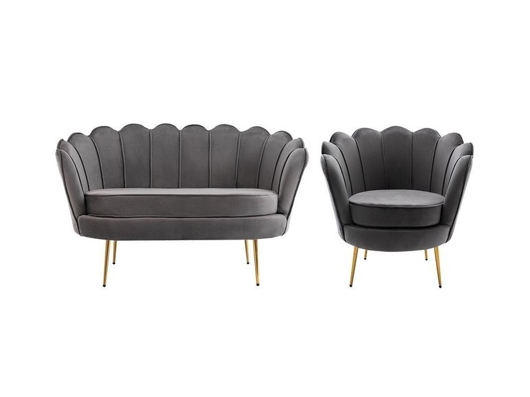 Couchgarnitur Muschel 2+1 - Samt -Anthrazit - DANDELION Couchgarnitur Muschel 2+1 - Samt -Anthrazit - DANDELION
