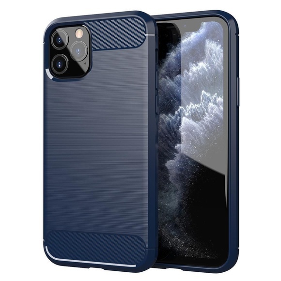 Hülle für Apple iPhone 11 PRO MAX TPU Silikon Edelstahl-Karbonfaser Optik