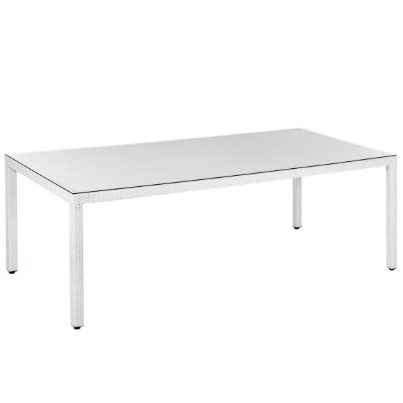 Gartentisch Rattan weiss Glasplatte 220