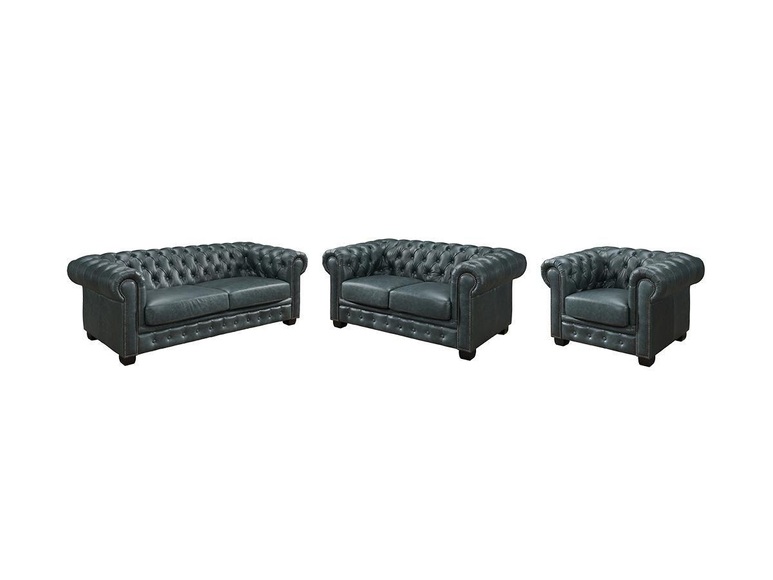 Chesterfield Garnitur 3+2+1 - Büffelleder - Graugrün - BRENTON Chesterfield Garnitur 3+2+1 - Büffelleder - Graugrün - BRENTON
