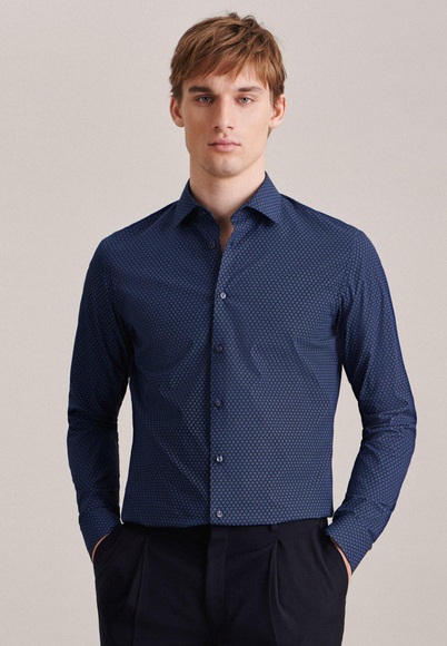Business Hemd Shaped Fit Extra Langer Arm Druck Unisex Hellblau 44