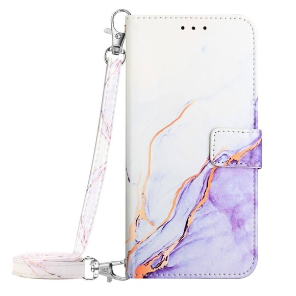 iPhone 15 Plus - Etui Hülle mit Umhängeband Marble purple
