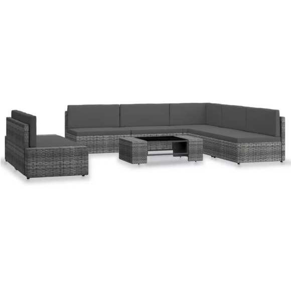 7-tlg. Garten-Lounge-Set Poly Rattan Grau