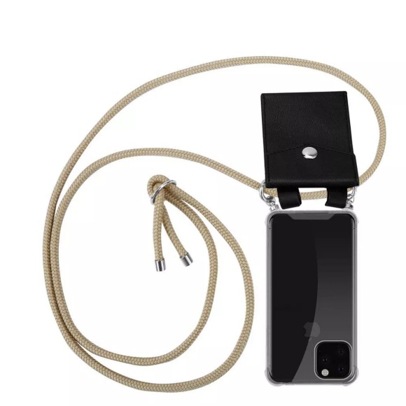 Cadorabo Handy Kette für Apple iPhone 11 PRO (XI PRO) in GLÄNZEND BRAUN - Silikon Necklace Umhänge Hülle mit Silber Ringen, Kordel Band Schnur und ...