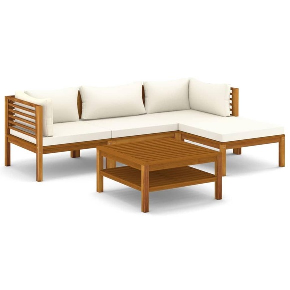vidaXL 5-tlg. Garten-Lounge-Set mit Creme Kissen Massivholz Akazie