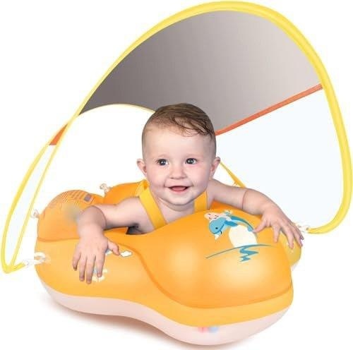 Schwimmring Baby mit Abnehmbarem Sonnendach, Baby Float Aufblasbare Schwimmreifen Baby für Baby ab Multicolor
