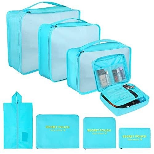 Packung Mit 8 Packwürfeln, Koffer-organisationswürfel, Mit Schuhbeutel, Wäschesack, Reiseorganisator, Kleidersack, Für Rucksack, Himmel Unisex Blau ONE SIZE