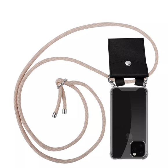Cadorabo Handy Kette für Apple iPhone 11 PRO (XI PRO) in PERLIG ROSÉGOLD - Silikon Necklace Umhänge Hülle mit Silber Ringen, Kordel Band Schnur und...