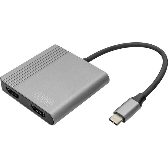 Digitus DA-70828 HDMI / USB-C® Adapter [1x USB-C® - 2x HDMI-Buchse] Schwarz Geschirmt, Rund 0.18 m
