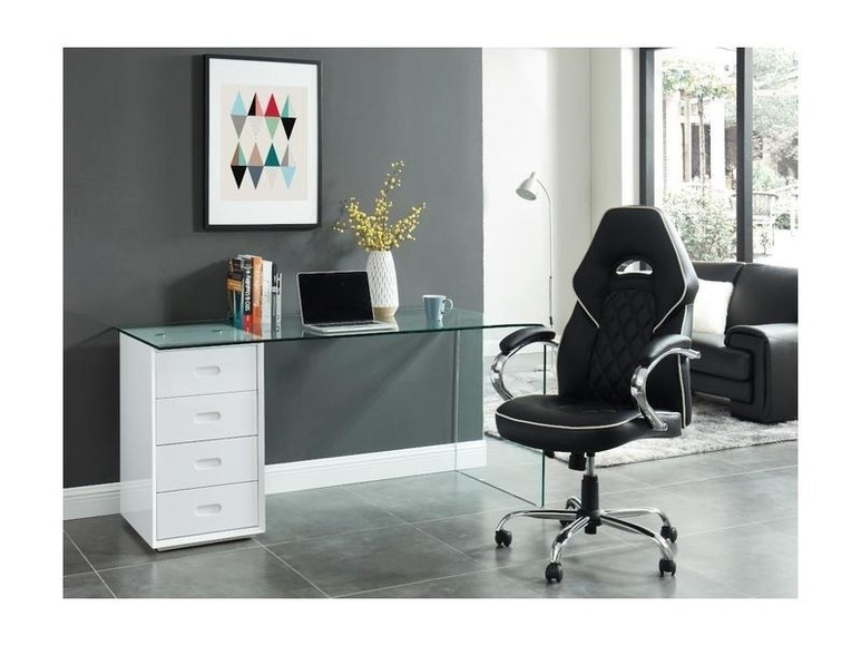 Schreibtisch mit Stauraum Sicherheitsglas mit 4 Schubladen Glas MDF MURIEL Schreibtisch mit Stauraum Sicherheitsglas mit 4 Schubladen Glas MDF MURIEL