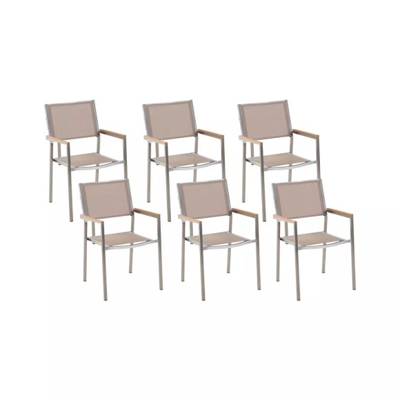 Beliani Gartenstuhl beige 6er Set Edelstahl GROSSETO