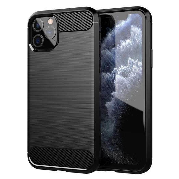 Hülle für Apple iPhone 11 PRO MAX TPU Silikon Edelstahl-Karbonfaser Optik