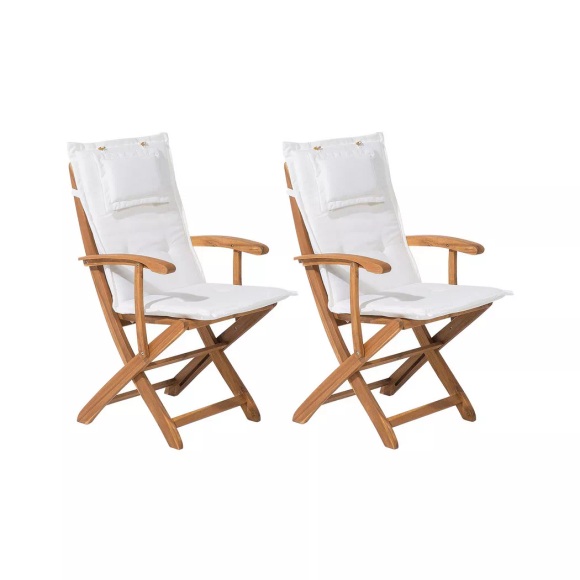 Beliani Gartenstuhl Holz 2er Set mit Auflagen cremeweiss MAUI