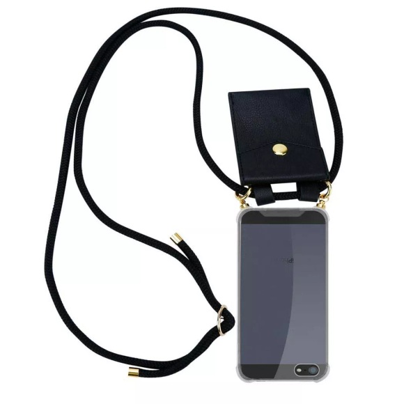 Cadorabo Handy Kette für Apple iPhone 5 / 5S / SE in SCHWARZ – Silikon Necklace Umhänge Hülle mit Gold Ringen, Kordel Band Schnur und abnehmbarem E...