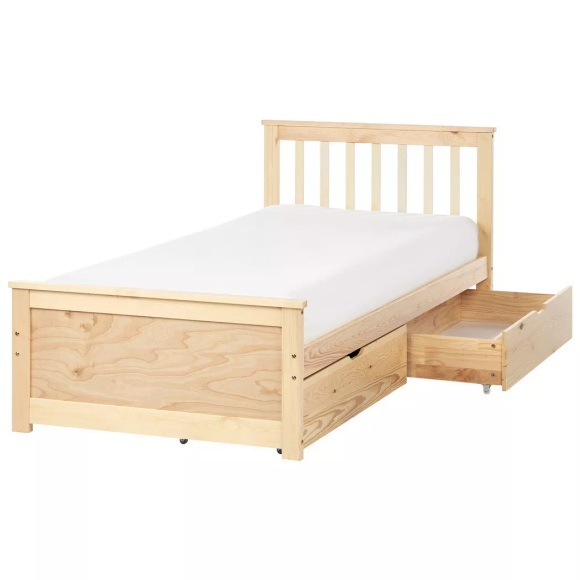 Beliani - Bett mit Schubladen aus Kiefernholz Skandinavisch OLENDON, 90x200 cm, Light Beige