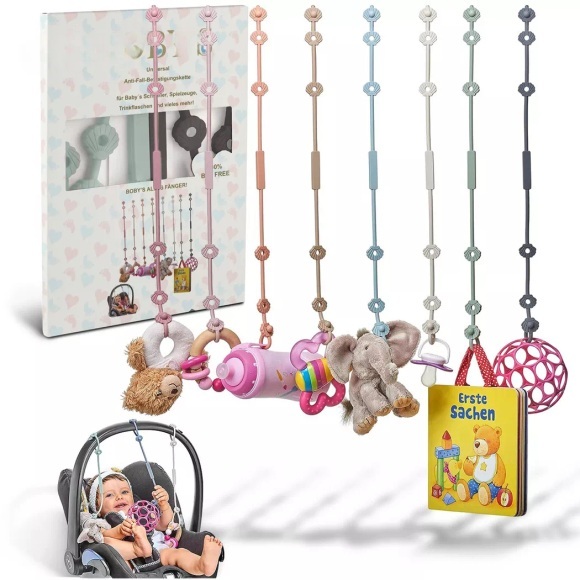 Activity-board - BPA-freie Kinderwagen-Spielzeugkette/dehnbarer Babybecherhalterriemen/Schnullerkette für Baby-Gadgets wie Trinkbecher oder Beißringe als Kinderwagenzubehör, One Size, Multicolor