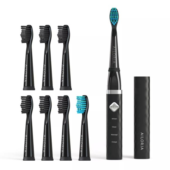 Ailoria - Set Elektrische Zahnbürste mit 8 Bürstenaufsätzen Flash Travel - Schwarz