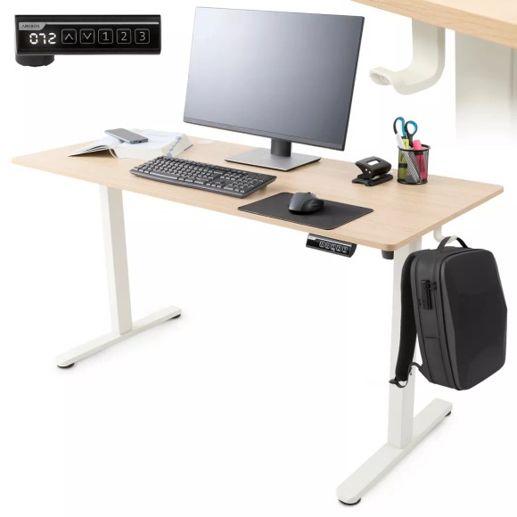 Arebos - Höhenverstellbarer Schreibtisch Elektrisch 120 x 60 cm mit Memory-Funktion, 120cm, Beige