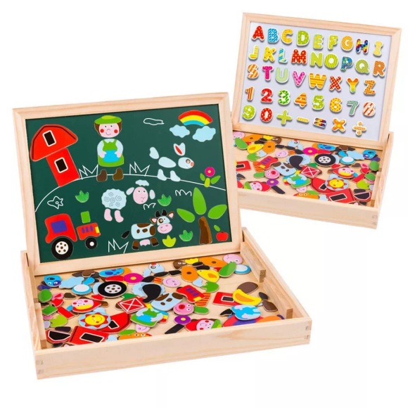Activity-board - Magnetische Holzpuzzle Staffelei Doppelseitige Tafel Holztafel Kritzeln für Kinder, One Size, Multicolor