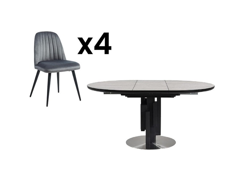 Sparset Esstisch Kalea + 4 Stühle Eleana Unisex Schwarz ONE SIZE