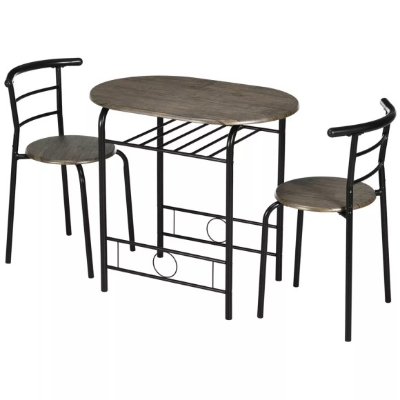Northio - Essgruppe, Esstisch mit 2 Stühlen, Ovaler Küchentisch Ablagefach, Küchentisch-Set, Tischgruppe für Küche, Metall, Schwarz