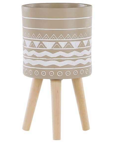 Beliani Pflanzenständer beige mit Holzbeinen 25 cm MILINA Pflanzengestell