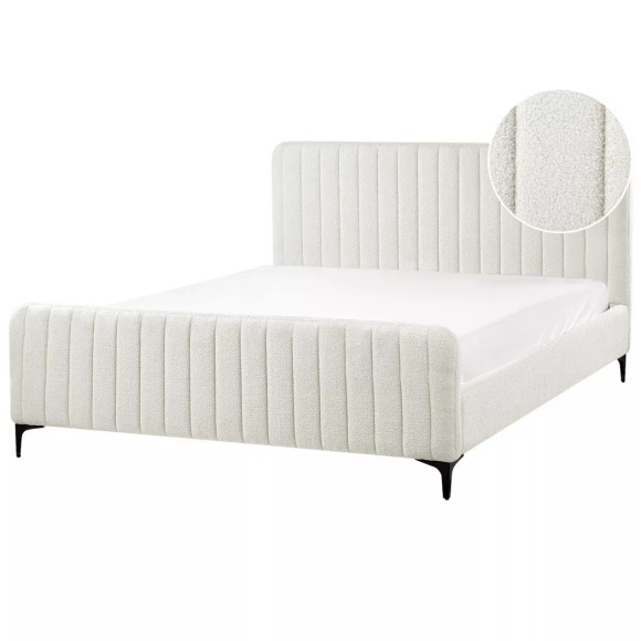 Beliani - Bett mit Lattenrost aus Bouclé  LUNAN, 160X200CM, Schneeweiss