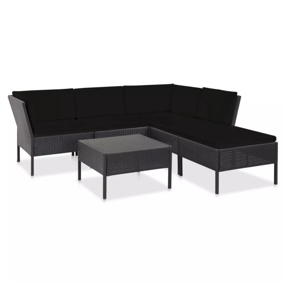 6-tlg. Garten-Lounge-Set mit Auflagen Poly Rattan Schwarz