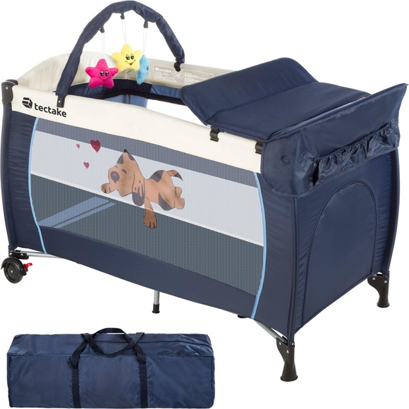 Kinderreisebett Hund Mit Wickelauflage Unisex Blau 75 CM