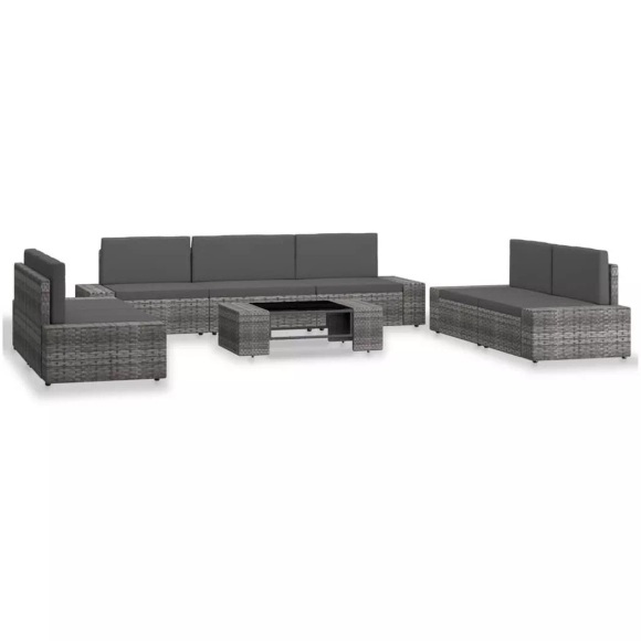 8-tlg. Garten-Lounge-Set Poly Rattan Grau