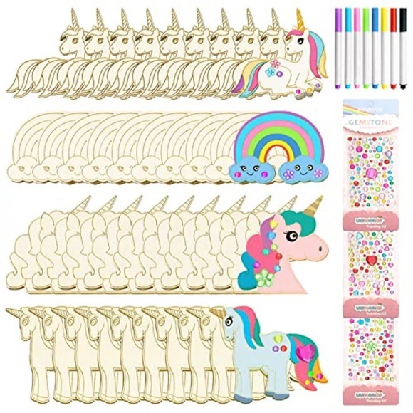 Activity-board - Einhorn Bausatz, 51 Stück Holz, für Kinder Malerei Dekoration, One Size, Multicolor