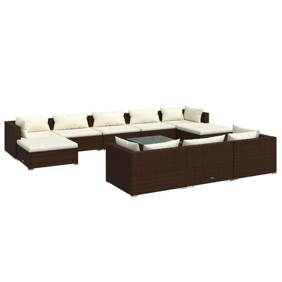 vidaXL 11-tlg. Garten-Lounge-Set mit Kissen Braun Poly Rattan